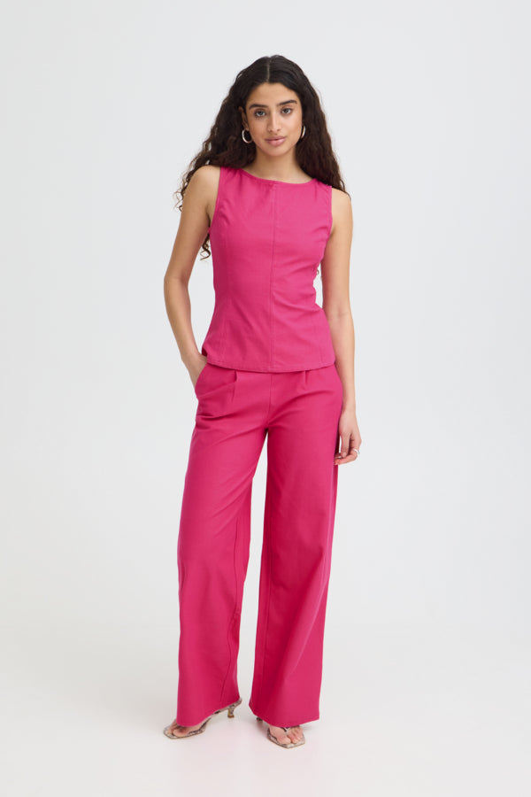 Pink Jersey Denim Wide Leg Trouser