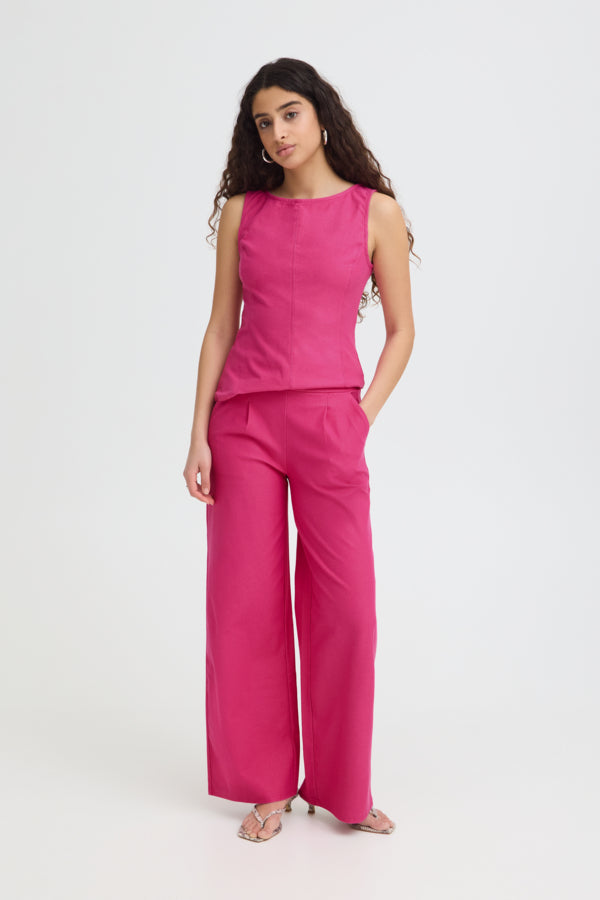 Pink Jersey Denim Wide Leg Trouser