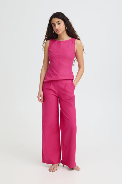 Pink Jersey Denim Wide Leg Trouser
