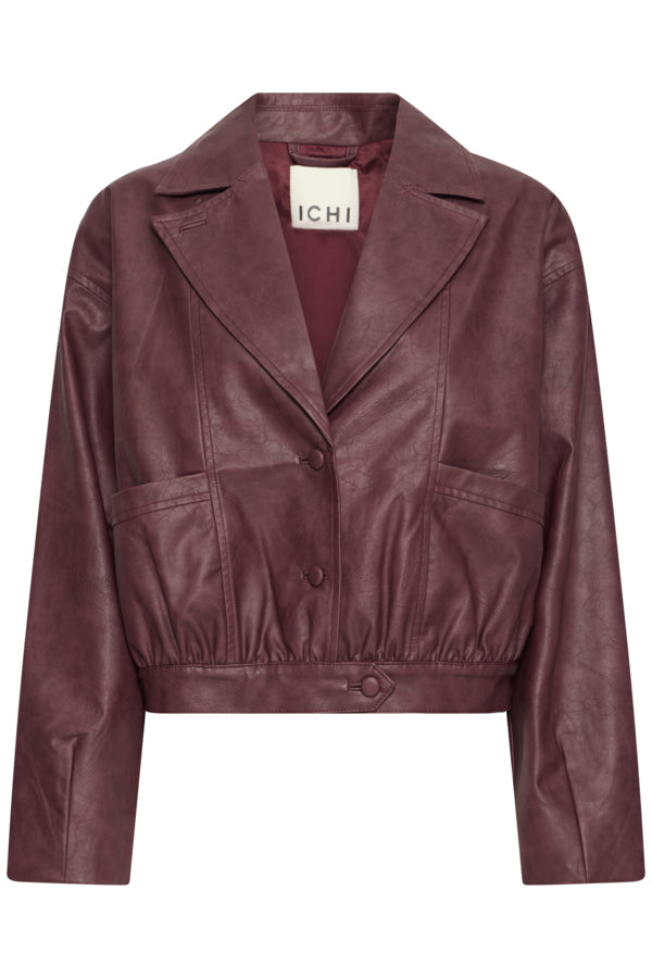 Burgundy Faux Leather Bomber Jacket