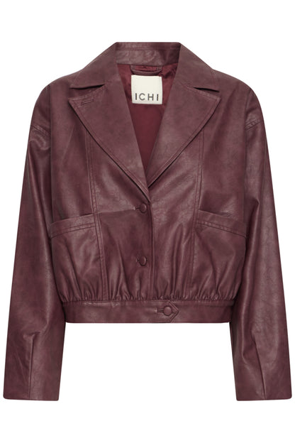 Burgundy Faux Leather Bomber Jacket