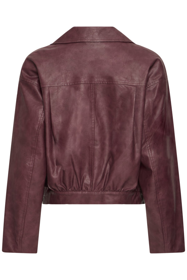 Burgundy Faux Leather Bomber Jacket