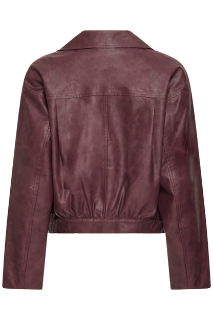 Burgundy Faux Leather Bomber Jacket