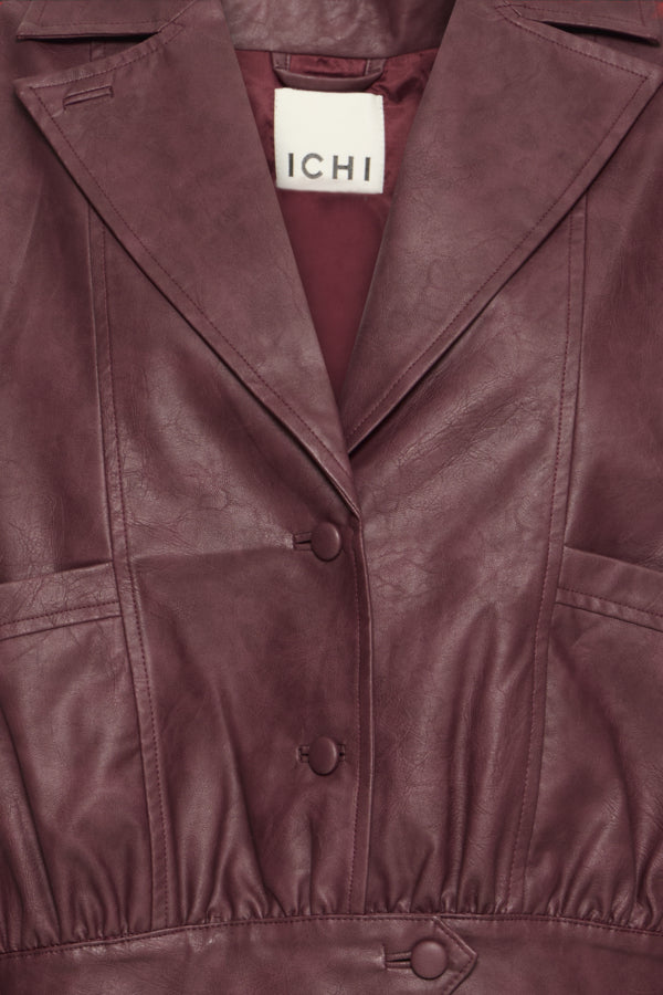 Burgundy Faux Leather Bomber Jacket