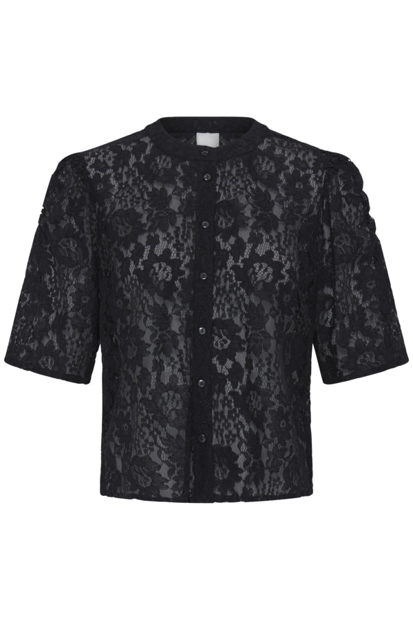 Black Collarless Lace Blouse
