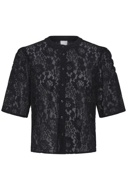 Black Collarless Lace Blouse