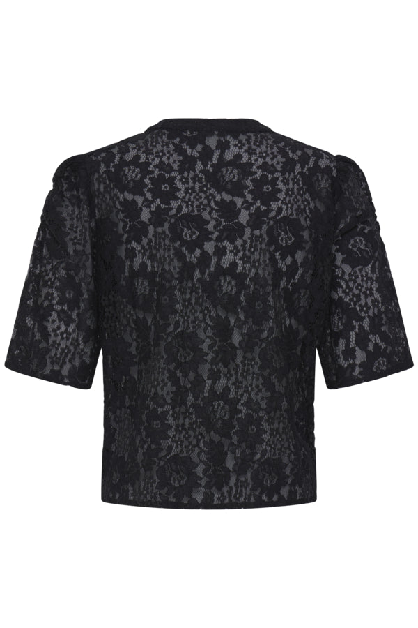 Black Collarless Lace Blouse