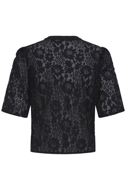 Black Collarless Lace Blouse