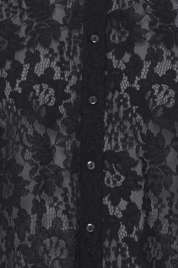 Black Collarless Lace Blouse