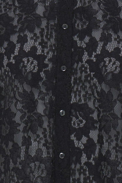 Black Collarless Lace Blouse