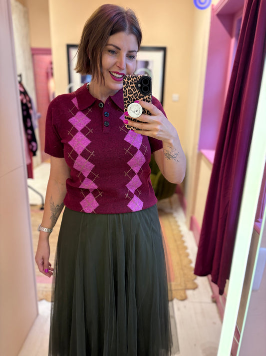 Knit Argyle Polo Top