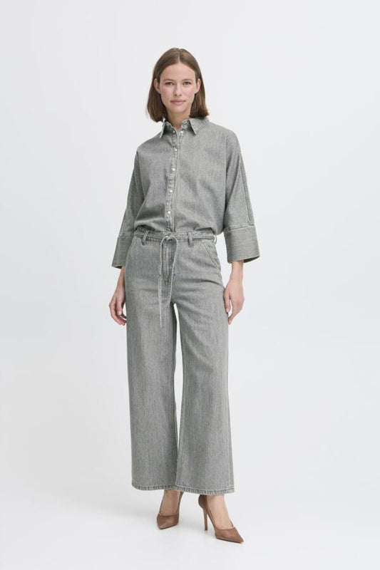 Wide Leg Grey Ankle Length Jeans