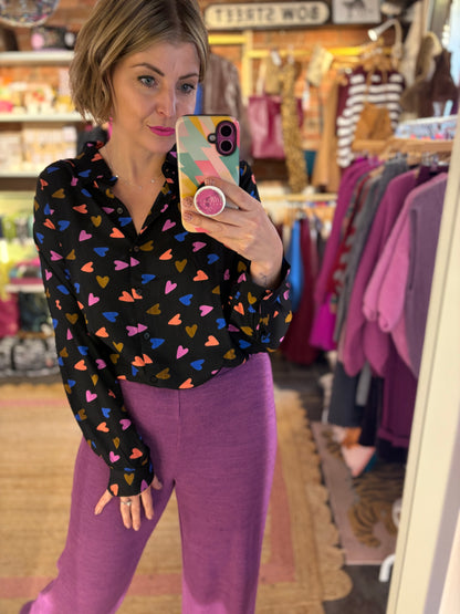 Multi coloured Confetti hearts blouse with a black base