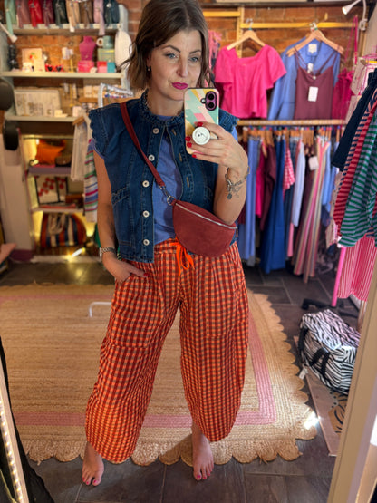 Gingham Barrel Leg Trousers *New Season Colours*