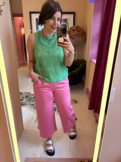 Jersey Wide Leg Cropped Trouser - Wild Orchid