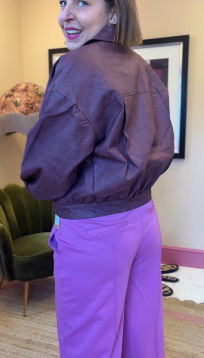 Burgundy Faux Leather Bomber Jacket