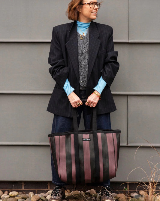 Large Striped Shopper Bag Plum & Black