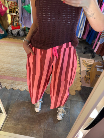 Striped Barrel Leg Trousers