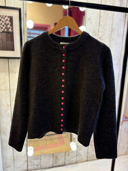 Charcoal Cardigan Pink Velvet Buttons