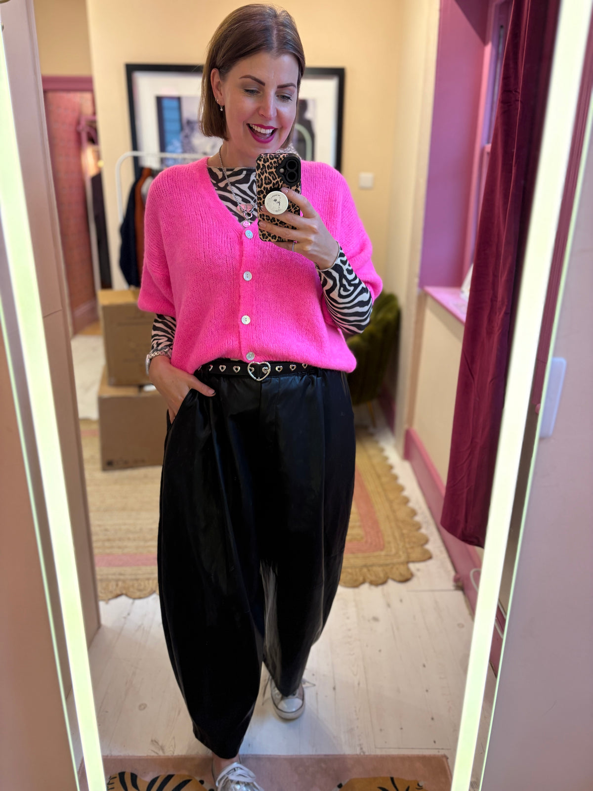 Leather Barrel Leg Trousers