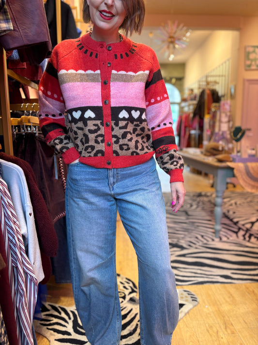 Red Leopard Stripe Cardigan