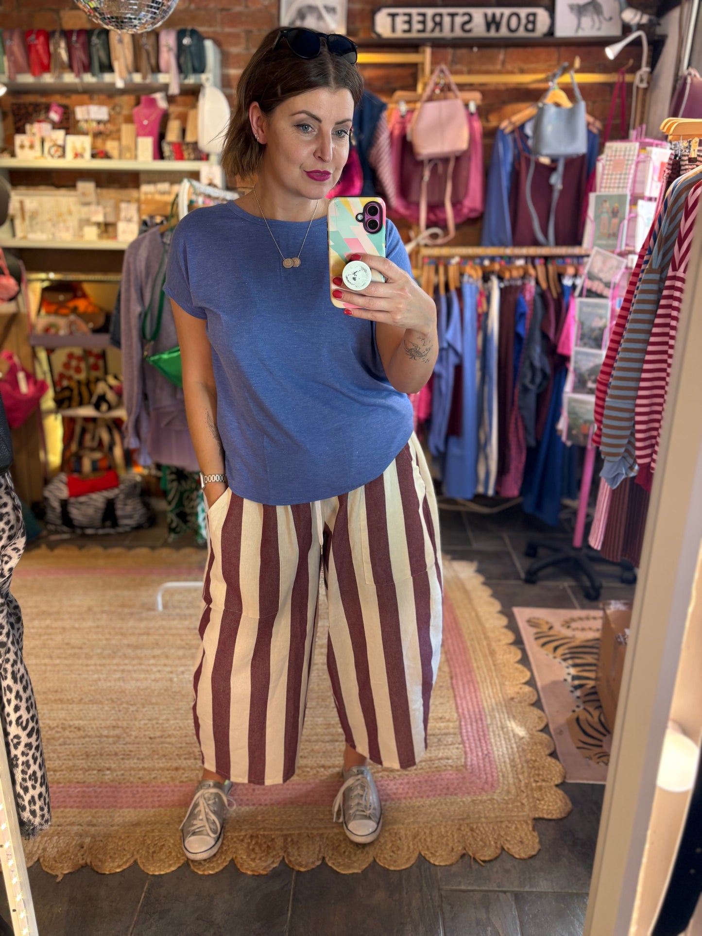 Striped Barrel Leg Trousers