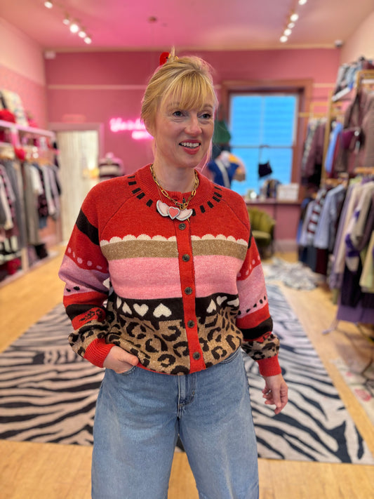 Red Leopard Stripe Cardigan