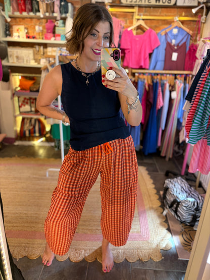 Gingham Barrel Leg Trousers *New Season Colours*