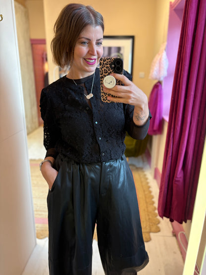 Black Collarless Lace Blouse