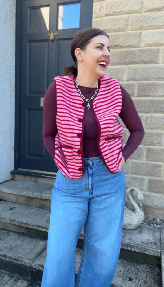 Striped Reversible Teddy Fleece Gilet