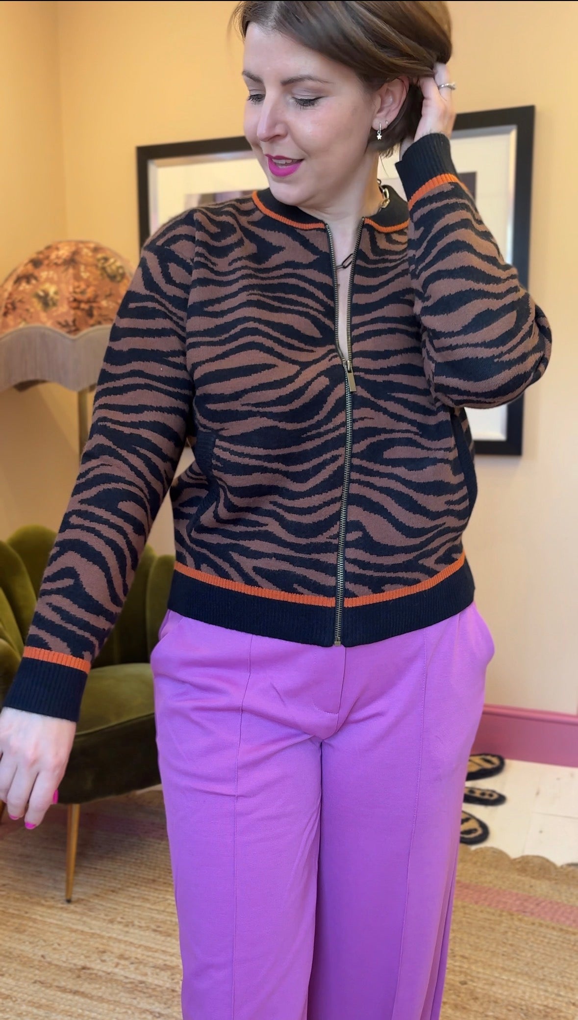 Tiger Print Knitted Bomber Jacket
