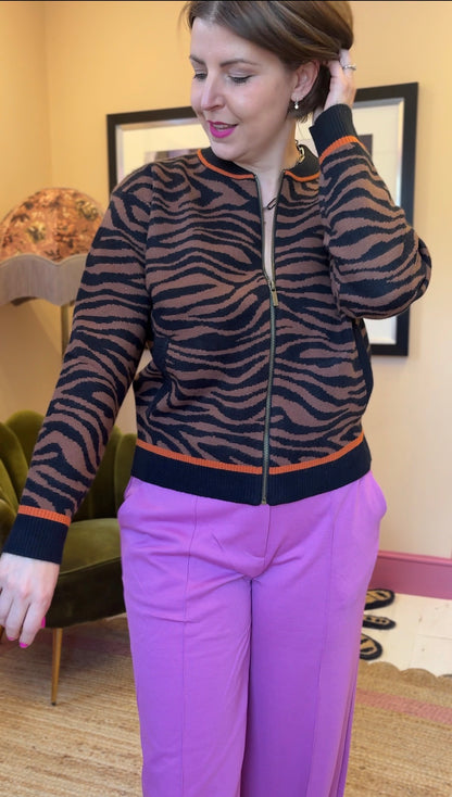 Tiger Print Knitted Bomber Jacket