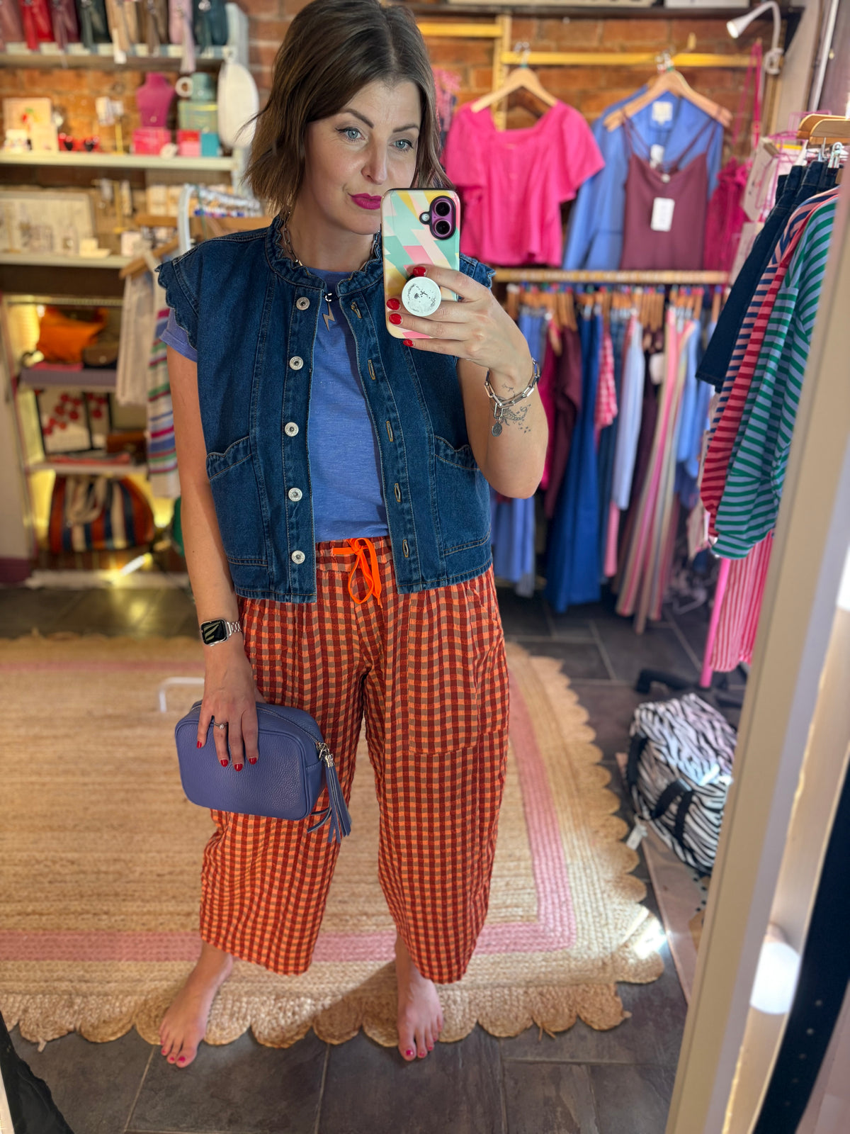 Gingham Barrel Leg Trousers *New Season Colours*