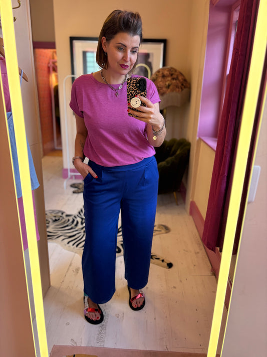 Jersey Wide Leg Cropped Trouser - Royal Blue