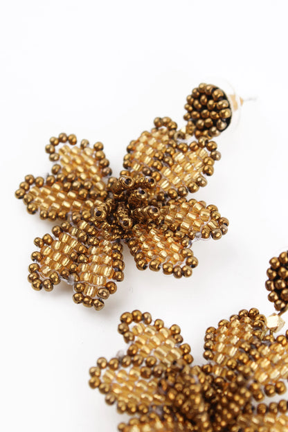 Bronze Beaded Flower Earrings