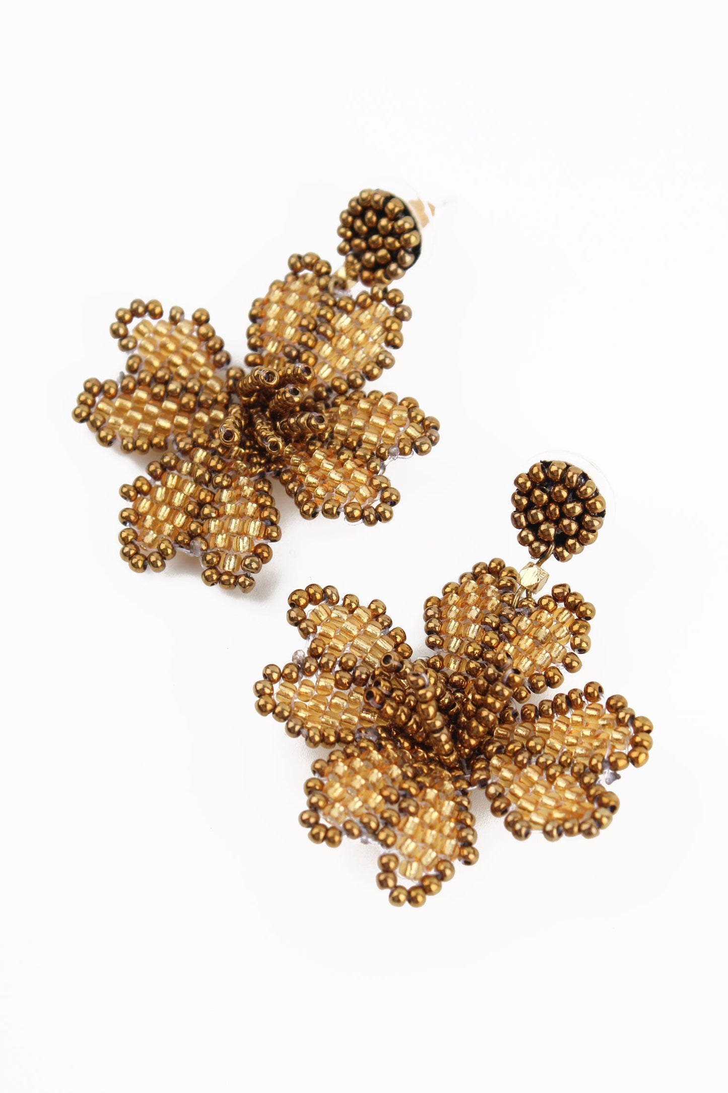 Bronze Beaded Flower Earrings