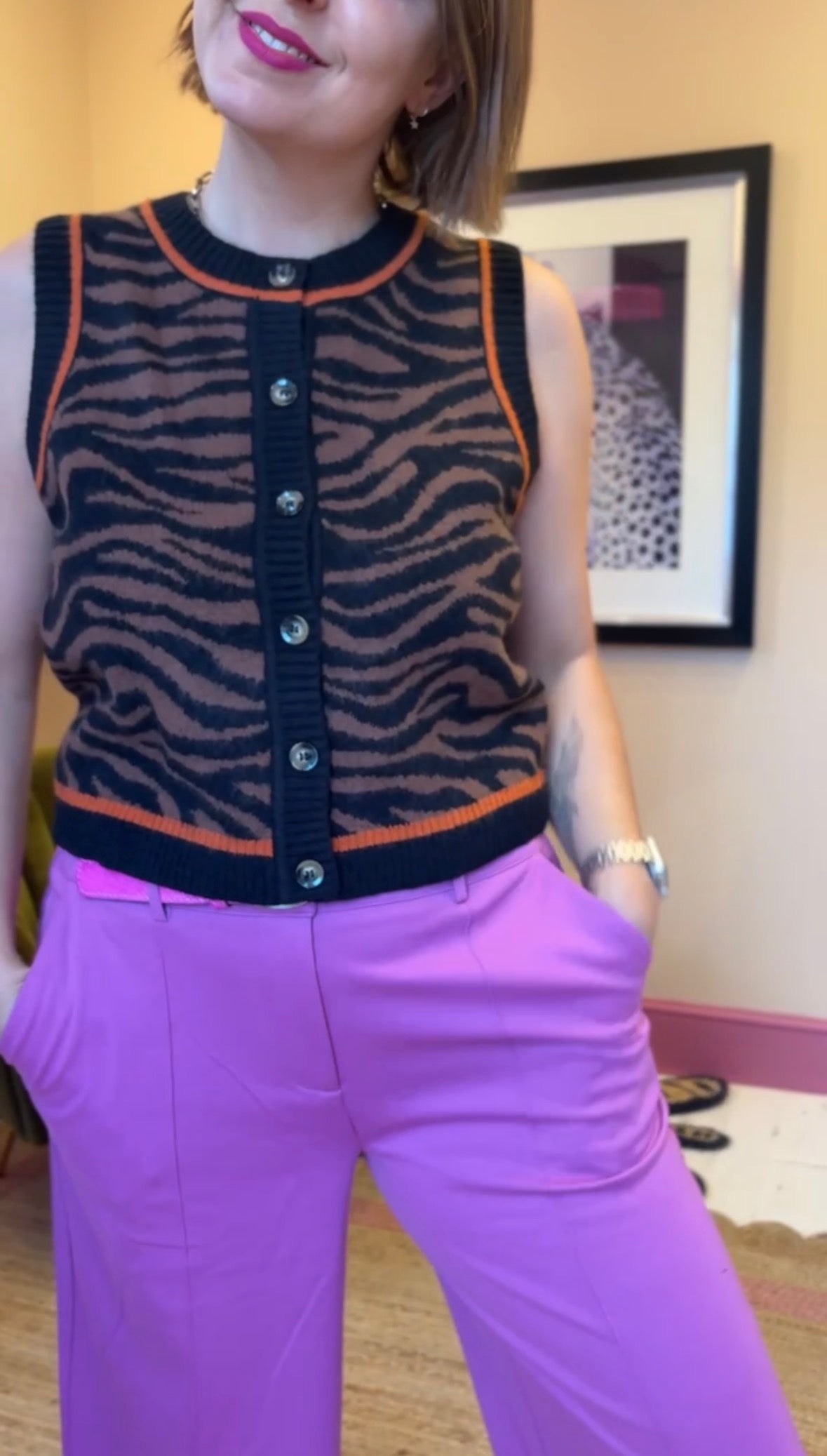 Tiger Print Knitted Waistcoat