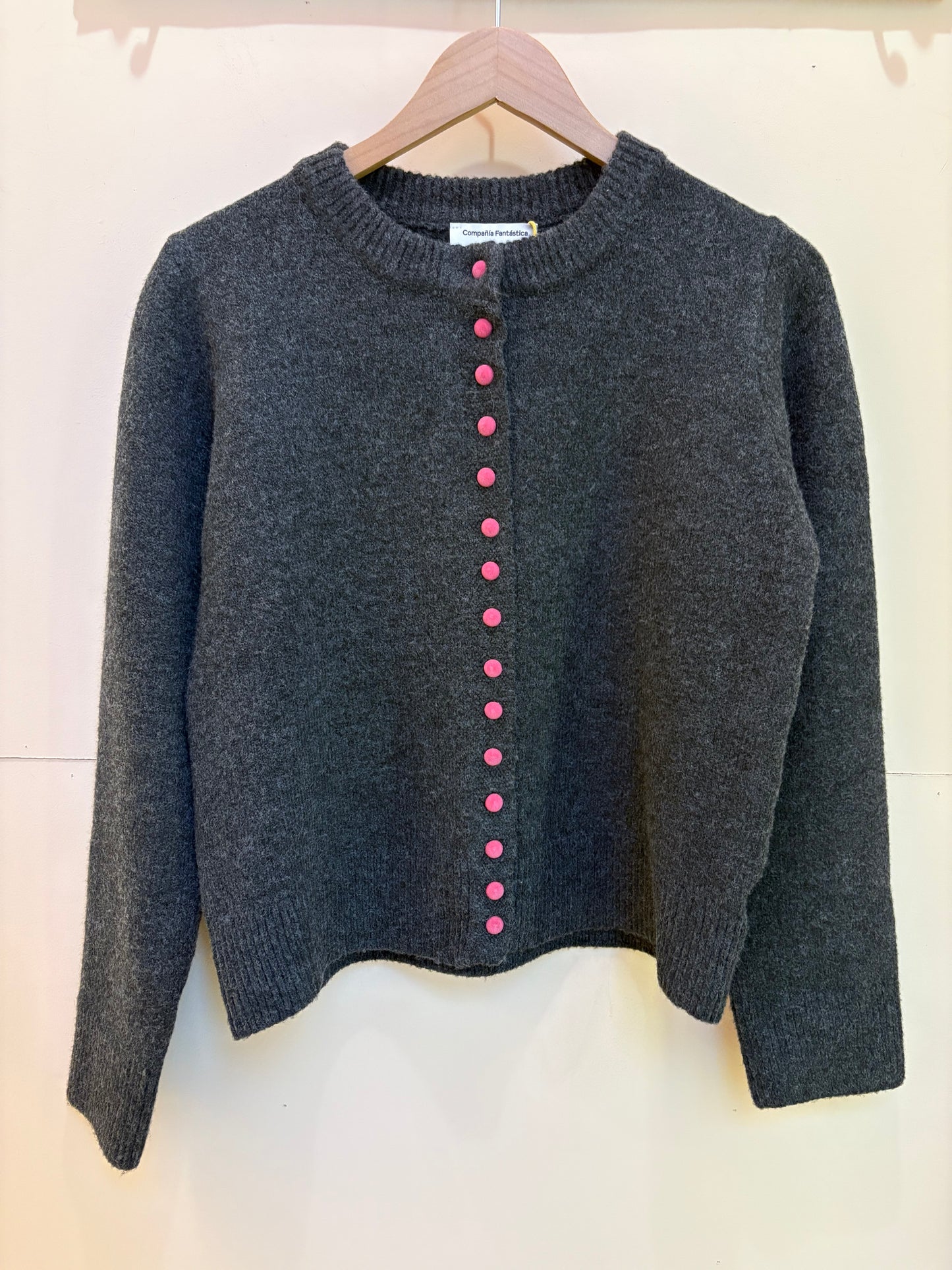 Charcoal Cardigan Pink Velvet Buttons