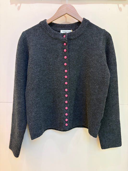 Charcoal Cardigan Pink Velvet Buttons