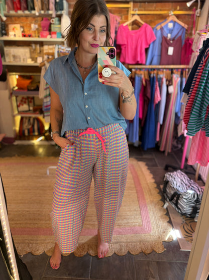 Gingham Barrel Leg Trousers *New Season Colours*