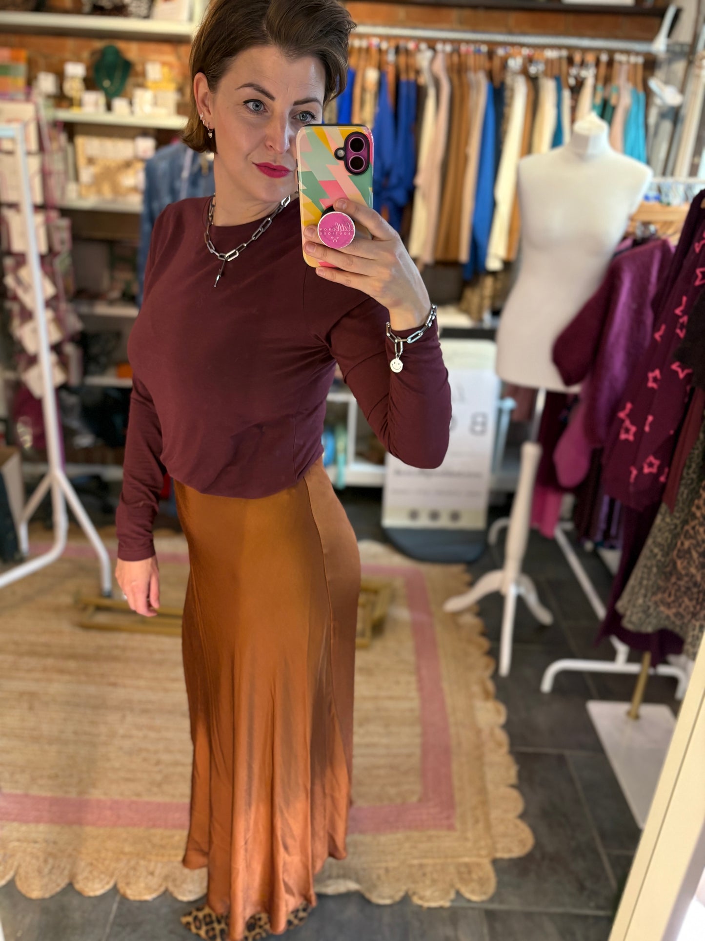 Satin Midi Slip Skirt