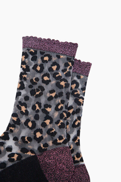 Black Leopard Print Sheer Socks