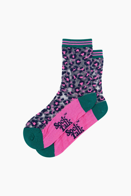 Pink Leopard Print Sheer Socks