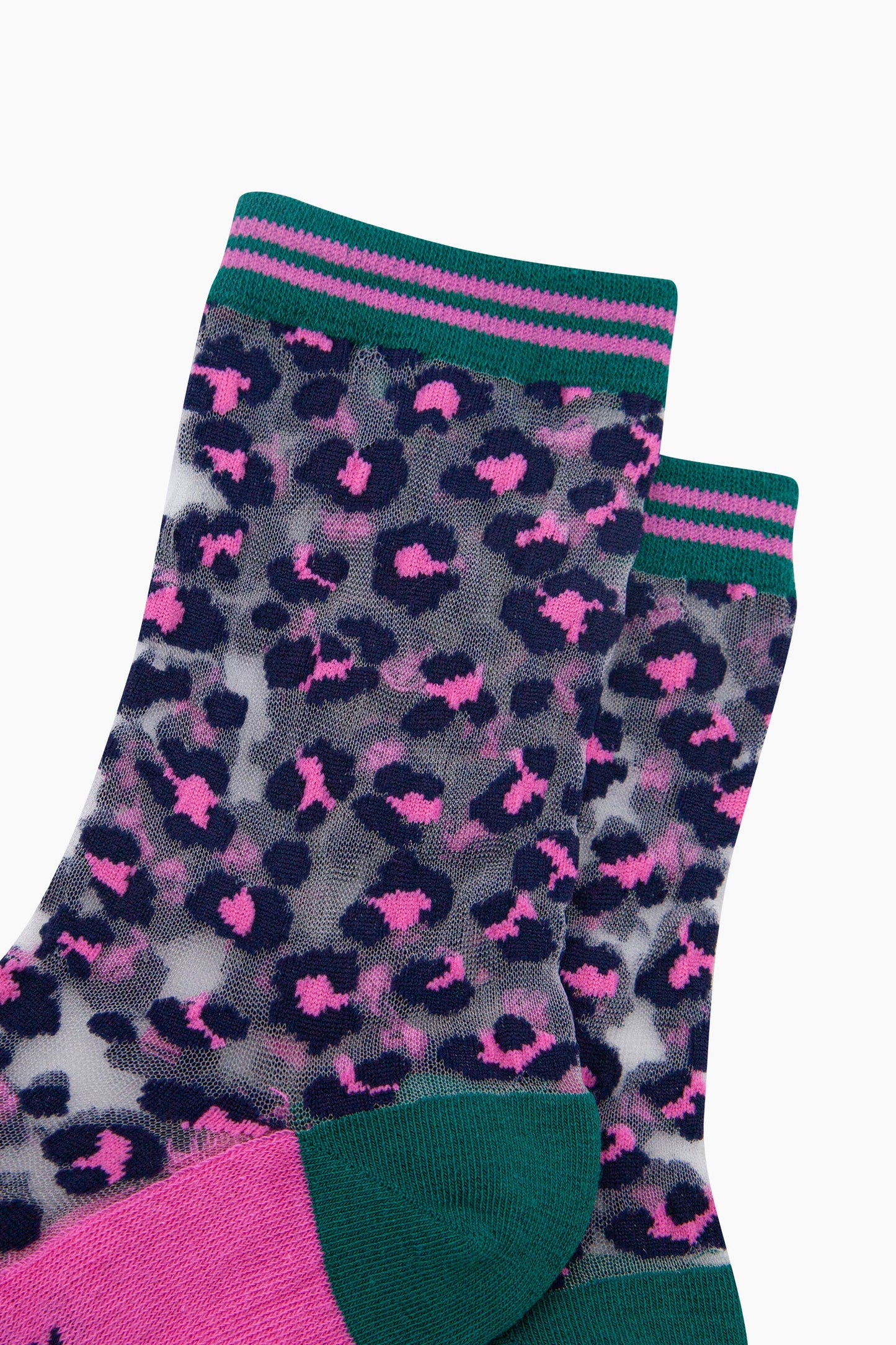 Pink Leopard Print Sheer Socks