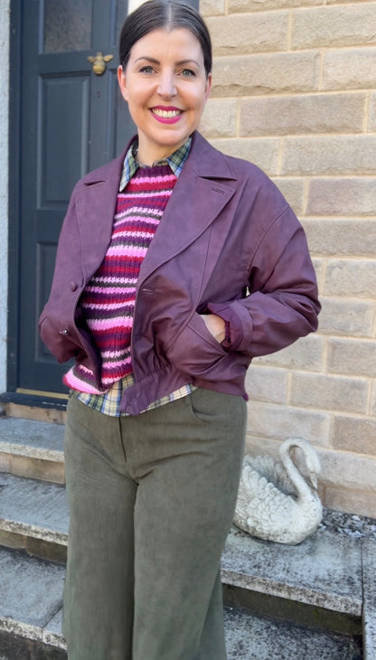 Burgundy Faux Leather Bomber Jacket