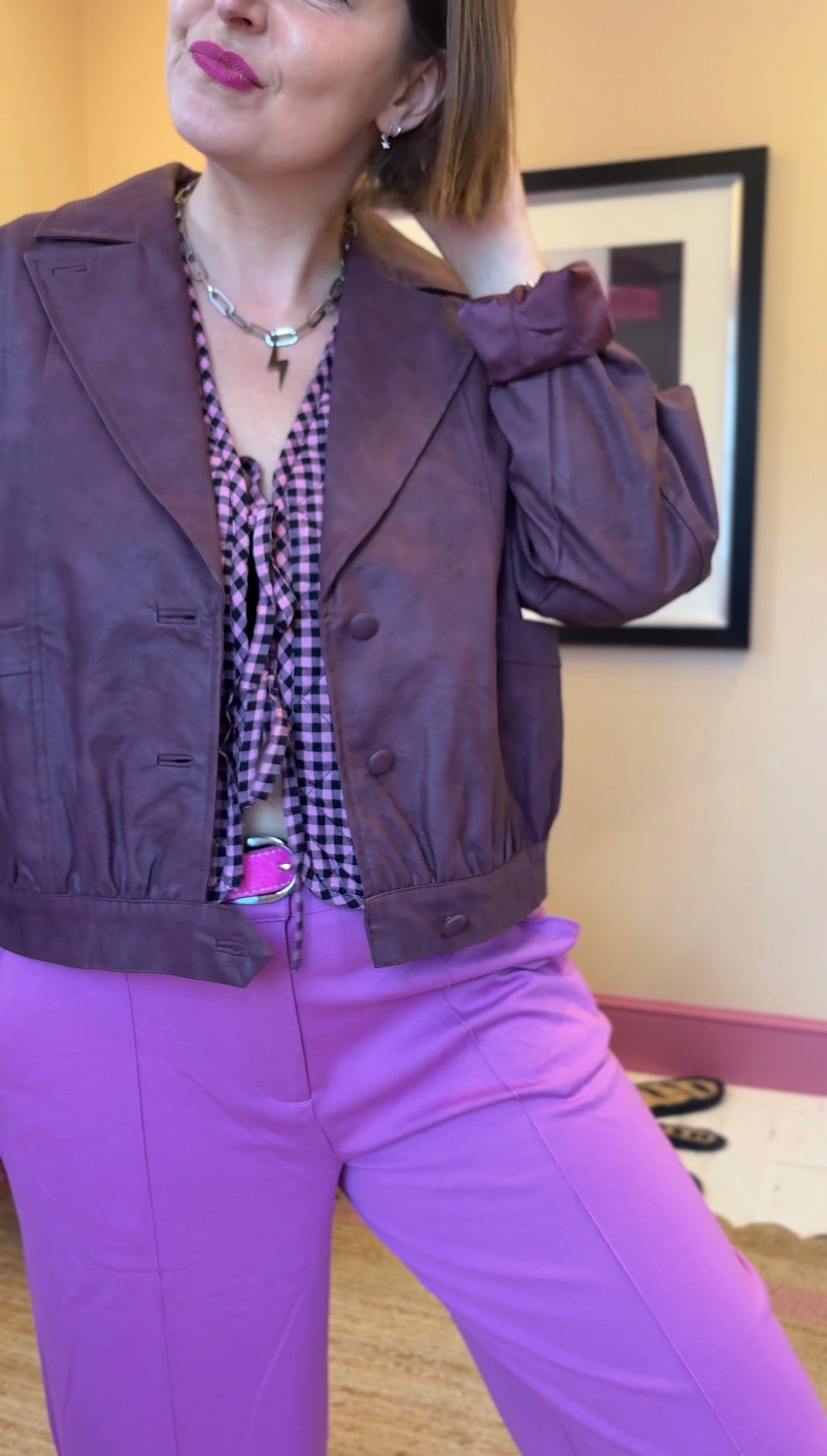 Burgundy Faux Leather Bomber Jacket