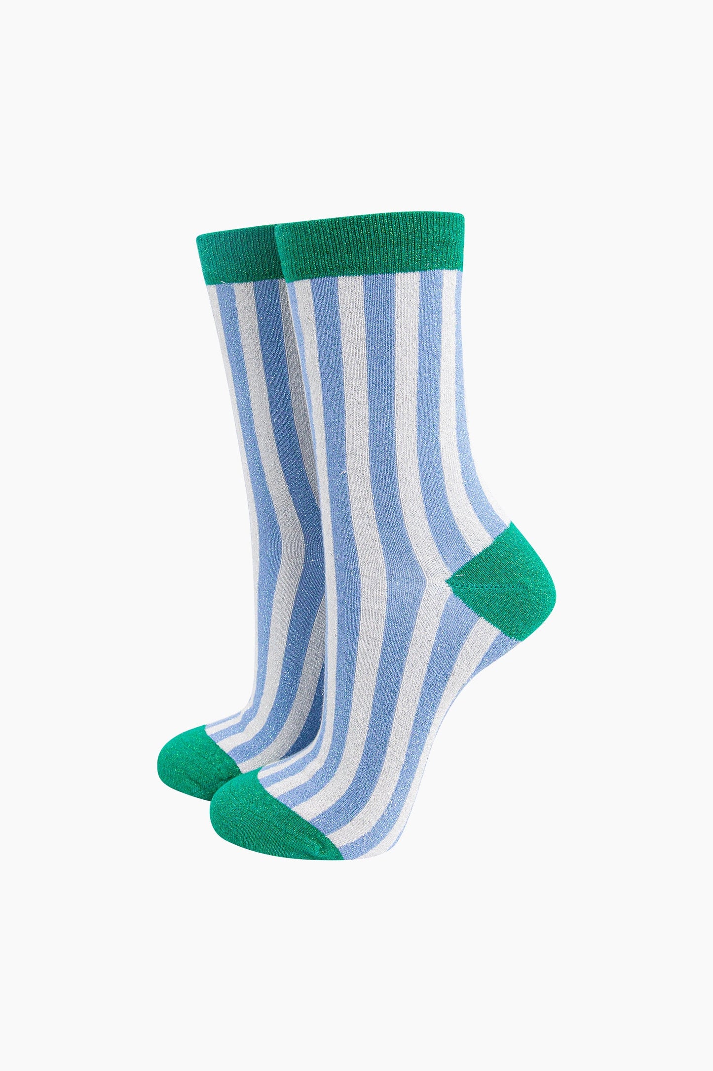 Glitter Striped Socks - Blue & Green