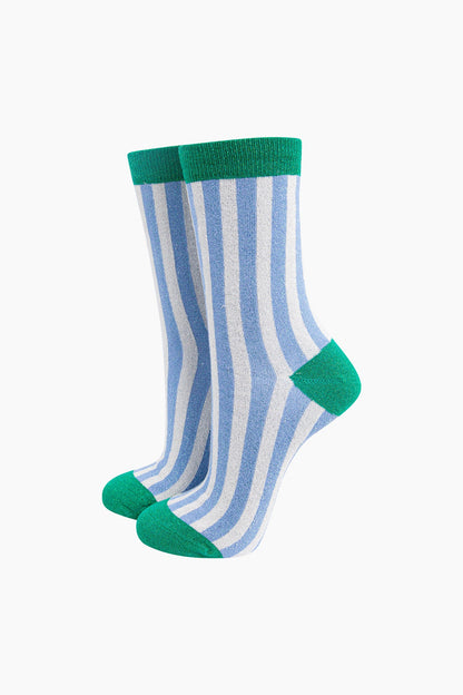 Glitter Striped Socks - Blue & Green