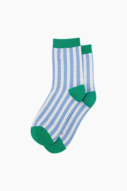 Glitter Striped Socks - Blue & Green