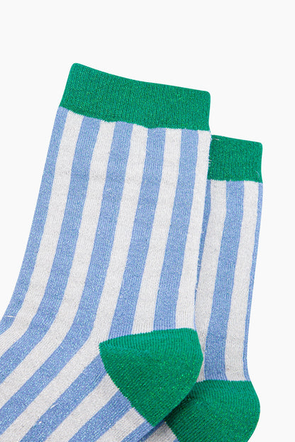 Glitter Striped Socks - Blue & Green